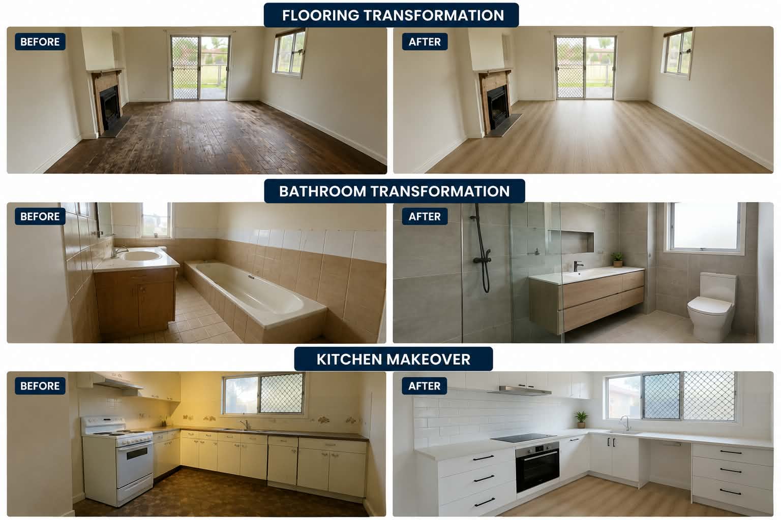 Before and after: flooring, bathroom and kitchen transformations
